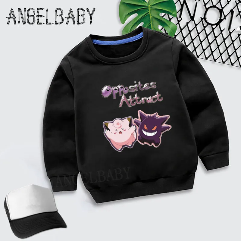 Дети покемон го Clefairy и Genga дизайн худи для мальчиков и девочек свитер детские осенние Топы, Детская Хлопковая одежда KYT5101