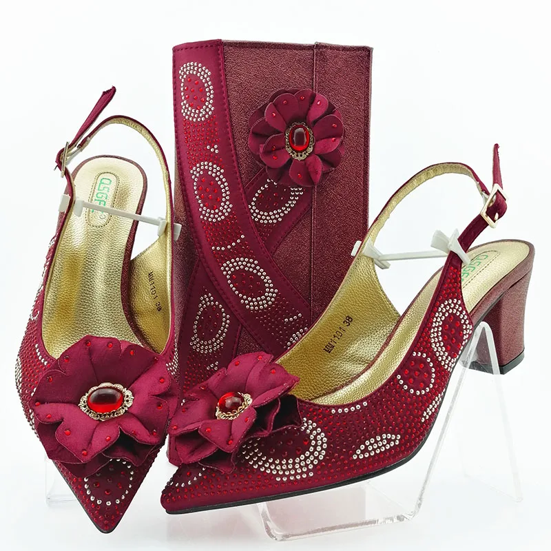 

Newest fashion italian shoes and bag matching set wine red color with size 38 to 43 Marron shoes and bag set SB8450-4