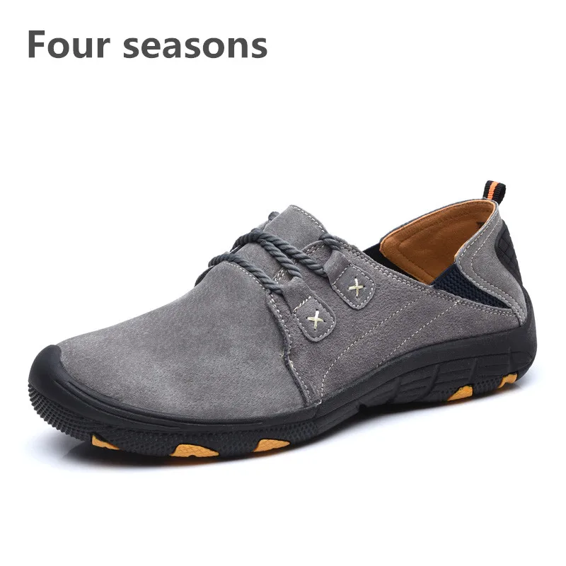 gray Four seasons A-DE; Брендовые повседневные мужские кроссовки; Лоферы для мужчин; замшевая обувь; коллекция года; сезон осень-зима; слипоны для вождения и прогулок; качественная обувь - Цвет: gray Four seasons