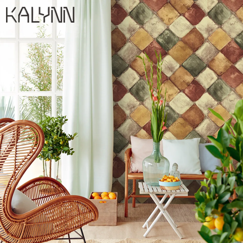 Diamond Tiles Peel Stick Wallpaper Brick Orange Self Adhesive Contact Paper 17.7in x19.7ft Living room bathroom DIY Wall Sticker