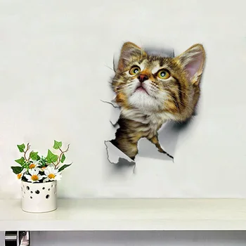 

New Cute 3D Cat Wall Stickers Bedroom Bathroom Toilet Toilet Animal Wall Stickers Home Decoration Detachable 2019 Hot Sale