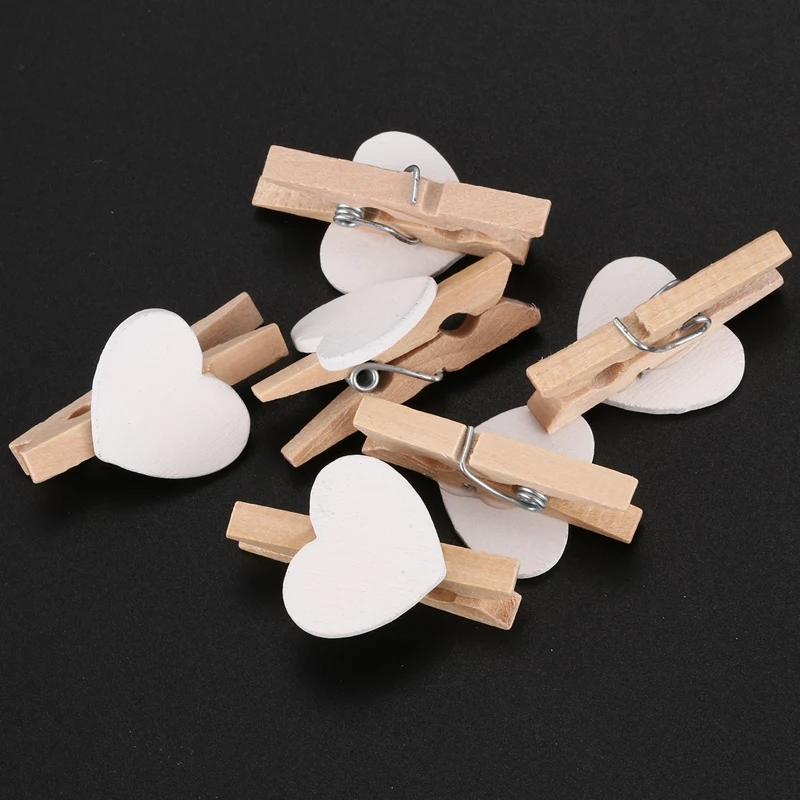 Вечерние бумажные фотобумаги в форме сердца для рукоделия, деревянные Мини-прищепки 100 шт, белые