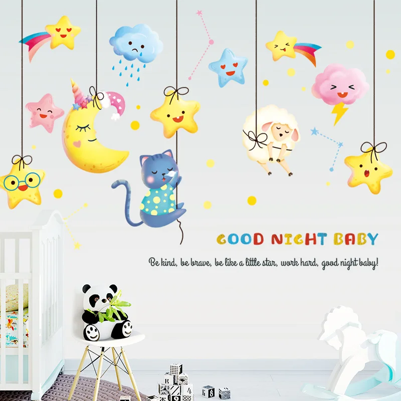 

Cartoon Moon Star Wall Stickers Kids Room Decor Wall Sticker Art for Living Room Nursery Baby Children Decor Vinyl Wall Decal