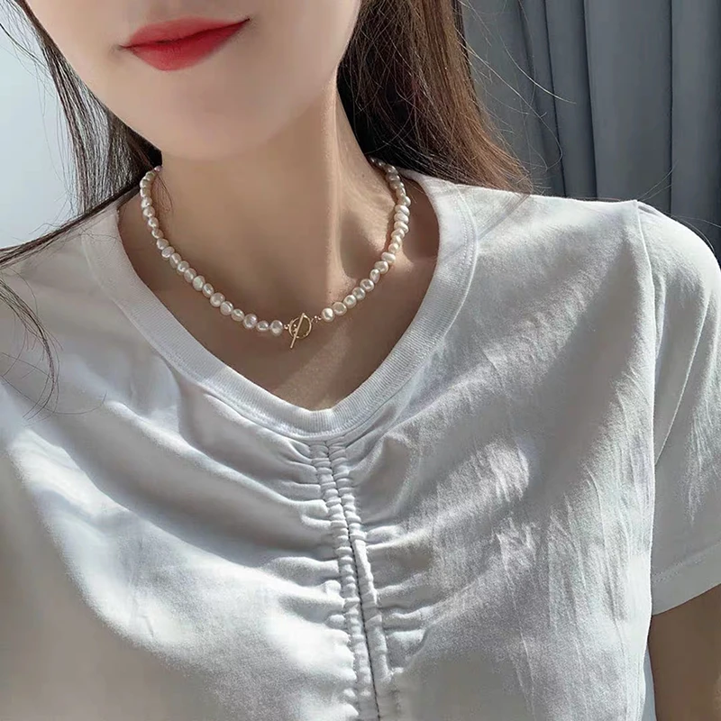 

Fashionable simple irregular pearl beaded necklace Openable Assortment Bound Circle Clasp jewelry for women daily wear Minimalis