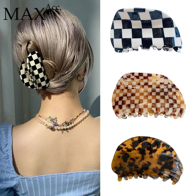 Garra de cabelo xadrez para mulheres e meninas, grampo de cabelo de acetato  grande, cabelo de caranguejo preto e branco, acessórios elegantes, estilo -  AliExpress