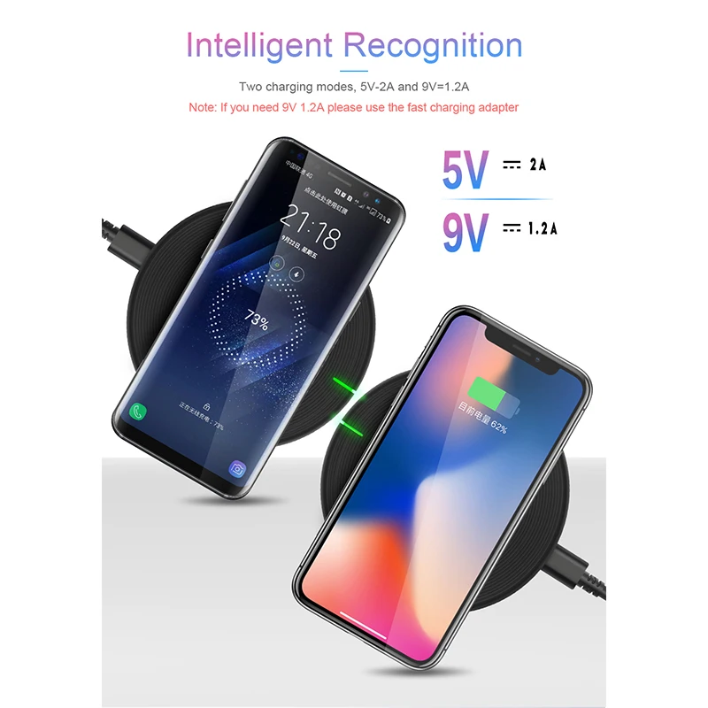 Rocketek 10Вт Ци Беспроводное зарядное устройство для iPhone X / XS Max XR 8 Plus Видимый элемент
