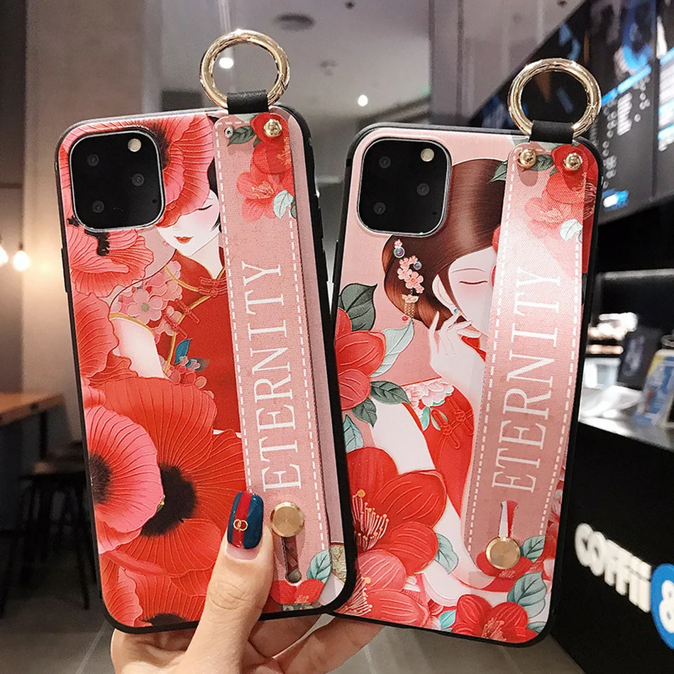 Чехол с ремешком на руку для iPhone 11 Pro XS Max силиконовый чехол в старинном стиле 7 8 6 S