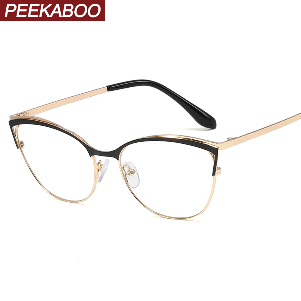 Женские модные очки кошачий глаз Peekaboo золотая металлическая оправа Рецептурные