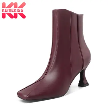 

KemeKiss 2021 Women High Heel Ankle Boots Women Winter Shoes Fashion Zipper Shoes Office Lady Street Footwear Size 34-43