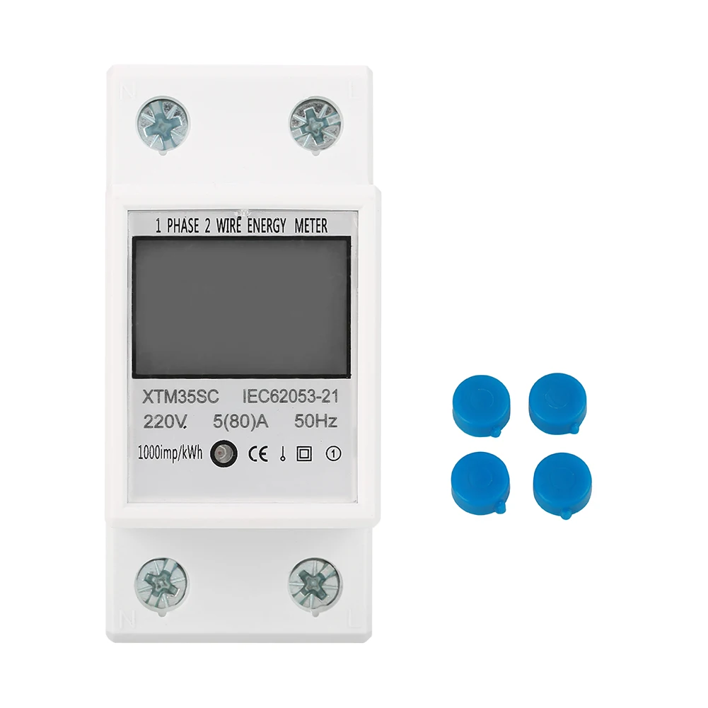 

220V 5(80)A Digital 1-Phase 2 Wire 2P DIN-Rail Electric Meter Electronic KWh Meter Class 1 Accuracy XTM35SC With Manual