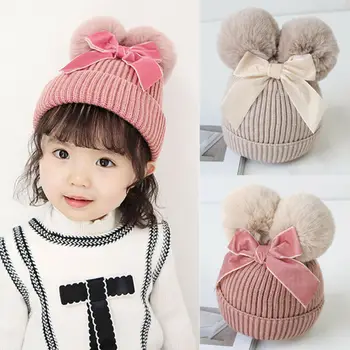 

kids baby girl knit pom poms hats toddler children winter warm knitted hat beanies cap for girl