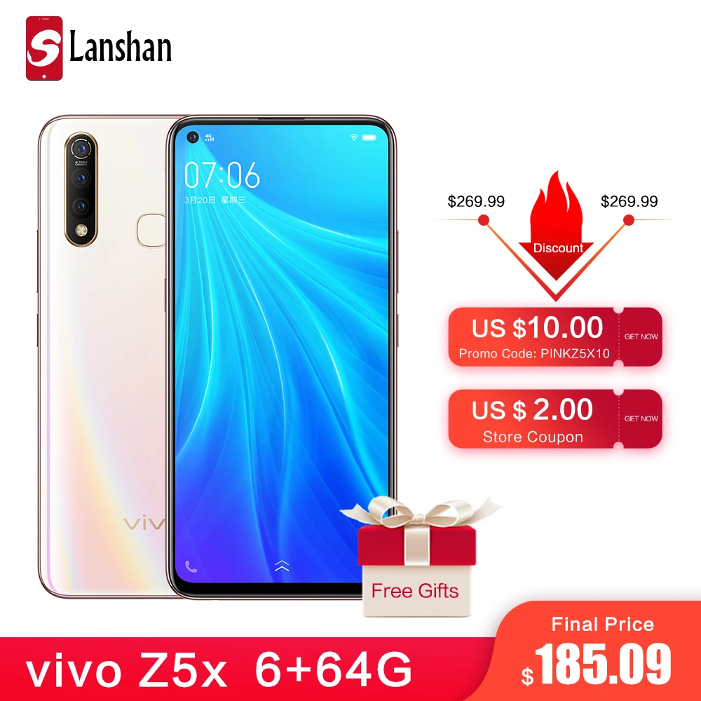 В наличии vivo Z5x мобильный телефон 6 53 &quotэкран Snapdragon710 Восьмиядерный Android9 5000 мАч