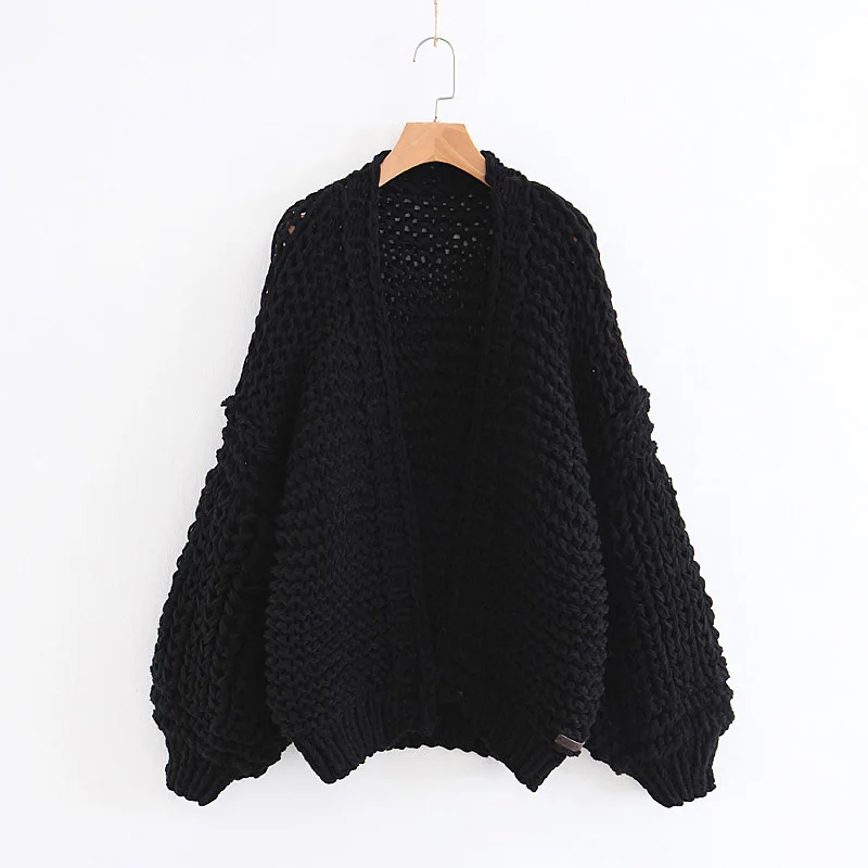 Black OMIKRON, новая мода, женские одноцветные ребристые свитера, кардиганы, свободные, вязаные, Осень-зима, одежда, повседневная, с блестками, размера плюс, без застежки - Цвет: Black