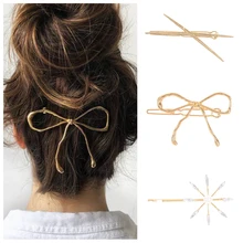 Бант, металлическая заколка для волос, булавка, Женский бант, тиара, крест для волос, имитация, заколка с жемчужиной золотистые шпильки для волос, простые аксессуары для волос, головной убор
