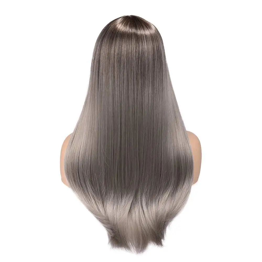 FAVE синтетический парик прямой льняной серебряный 20 дюймов с боковой частью взрыва градиент цвета волос Конец натуральный размер отрегулировать для черных женщин - Цвет: Серебристый серый