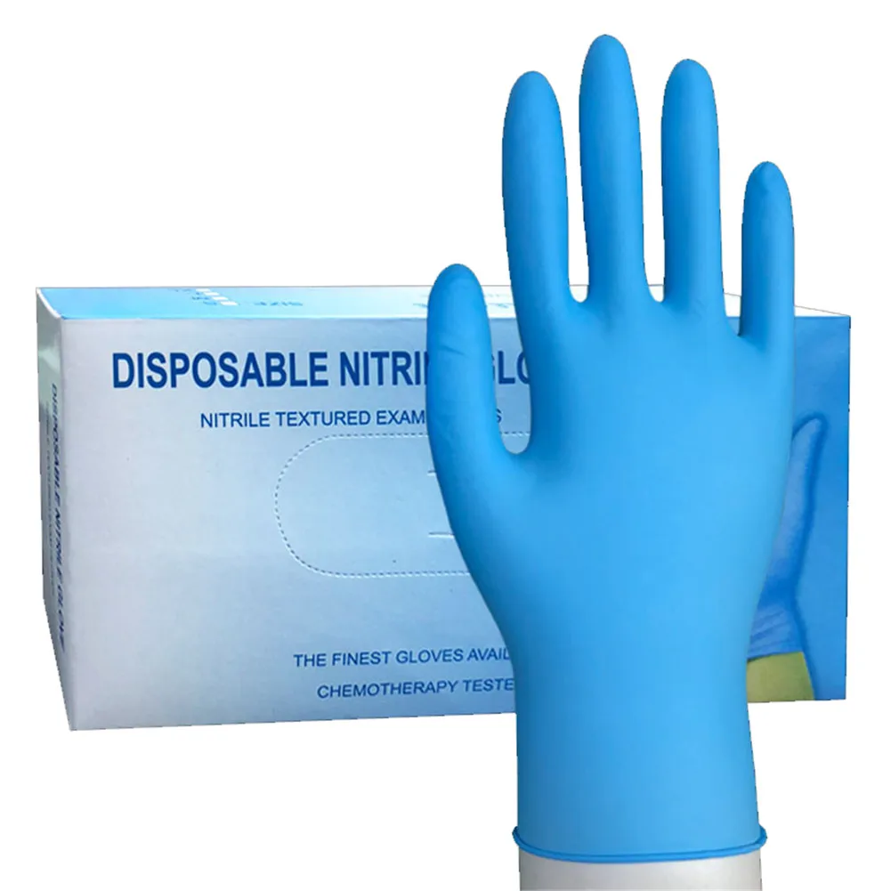 

100Pcs Disposable Nitrile Gloves Blue Non-Slip Acid and Alkali Laboratory Rubber Gloves Household Cleaning Protection Gloves