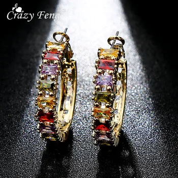 

Fashion CZ Crystal Hoop Earrings For Women Girls Colorful Rhinestone Big Size Circle Earring Womens Wedding Brincos Jewelry