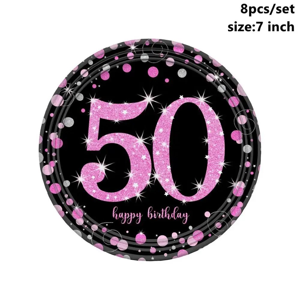 Pink 7inch Plates CHZLL, Черное золото, 50-ая одноразовая посуда, тарелки для полотенец, чашки для стола, одноразовая посуда для вечеринок, 50 предметов для дня рождения - Цвет: Pink 7inch Plates