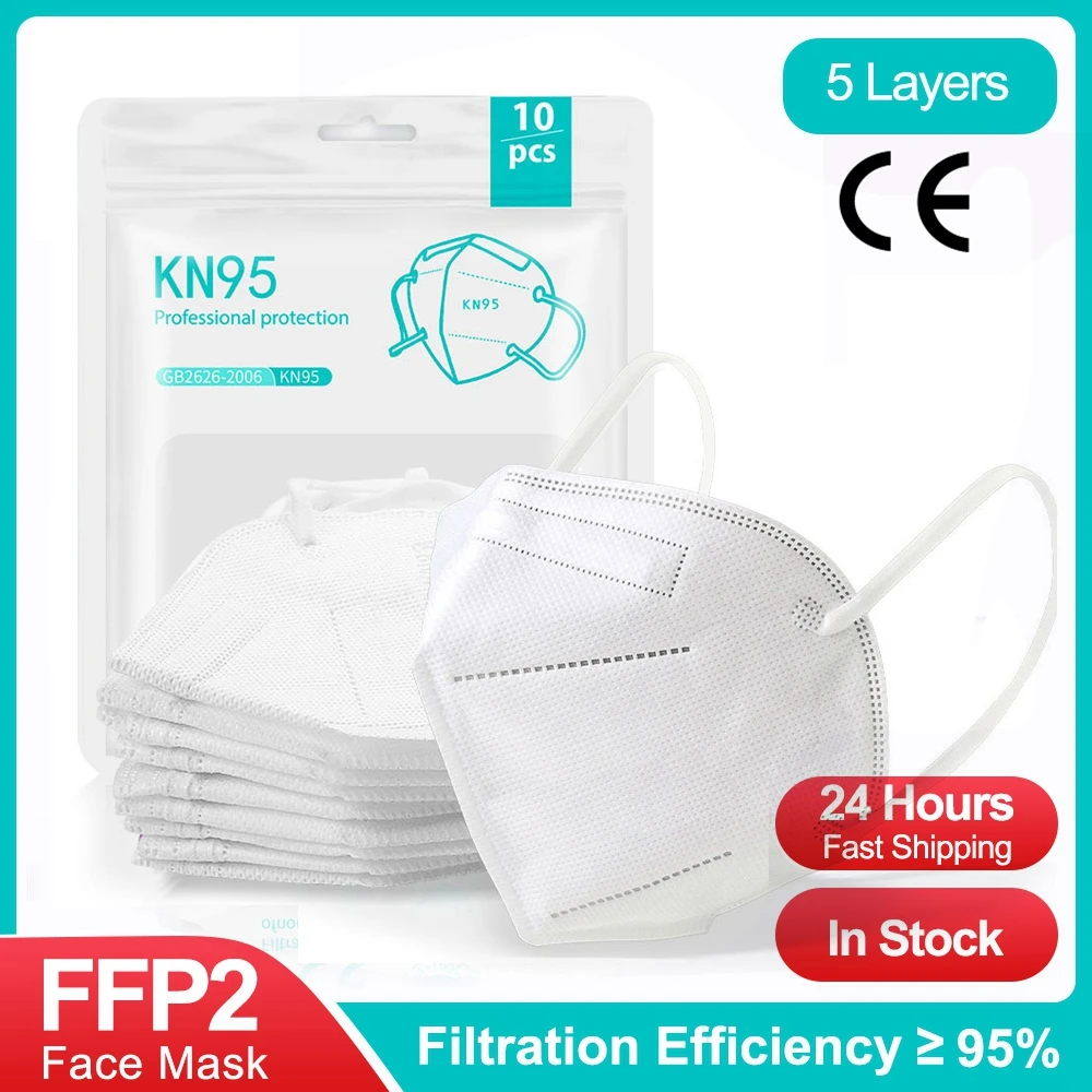 

5-100PCS KN95 Mask White ffp2mask Adults 5 Layers FPP2 Approved Kn95Mask Respirator Protective FFP2 Mascarillas CE FFP3