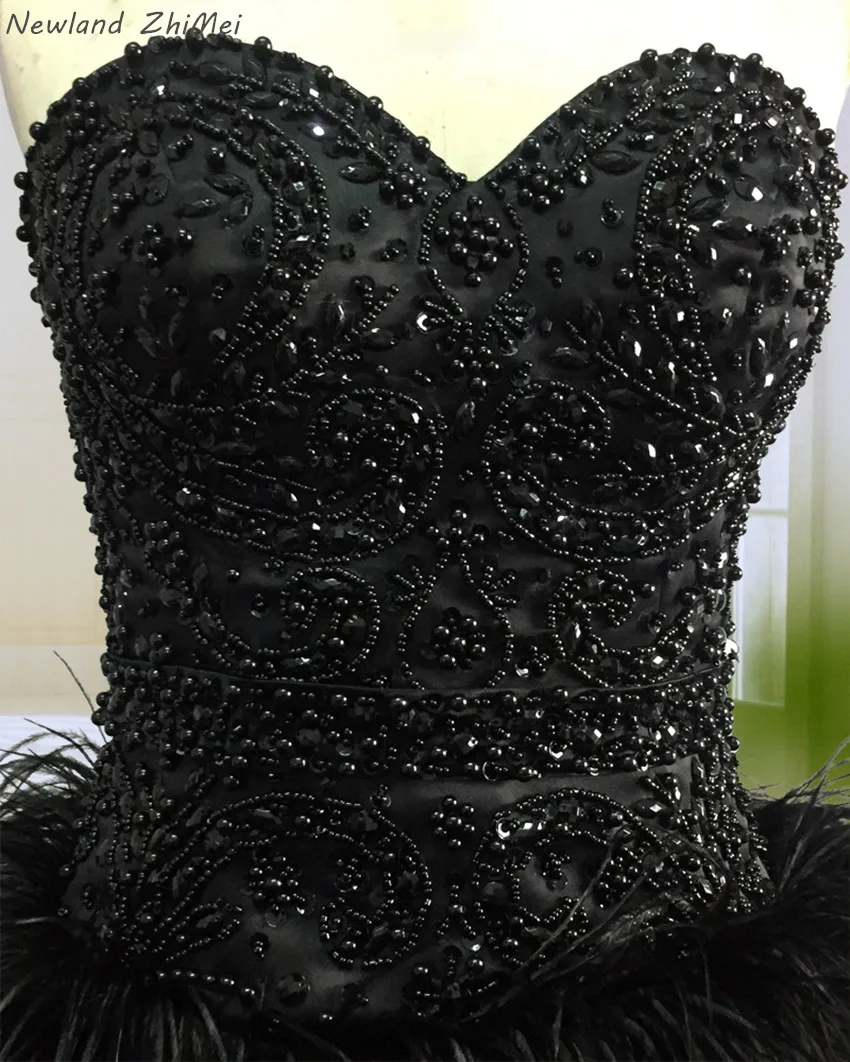 Stunning-Black-Handmade-Crystals-Cocktail-Dress-Sexy-Sweetheart-Ostrich-Feather-Knee-Length-Woman-Party-Gown-Dresses
