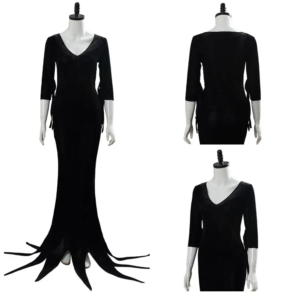 Высокое качество, The Addams family Morticia Addams, карнавальный костюм на Хэллоуин, черное платье для взрослых женщин