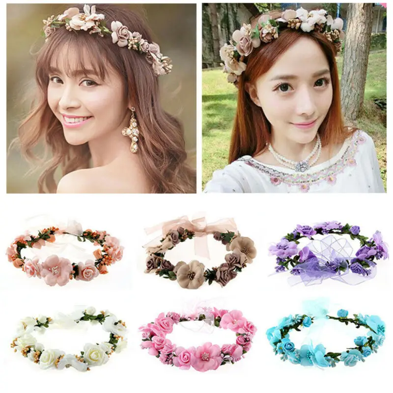 Newly Women Ladies Girl Sweet Princess Headband Floral Crown Flower Hairband Wedding Party Hair Garland Summer