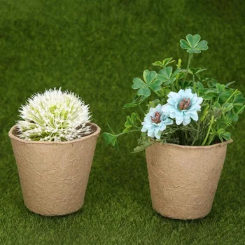 

50 Pieces Round Paper Pulp Peat Pots Plant Nursery Cup Tray Garden Seedling Tool Seed Starters Cups 8cm