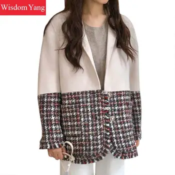 

Winter Autumn Tweed Coats Womens White Sheep Wool Cashmere Suit Coat Outerwear Camel Jackets Clothes Short Overcoat Woollen Coat
