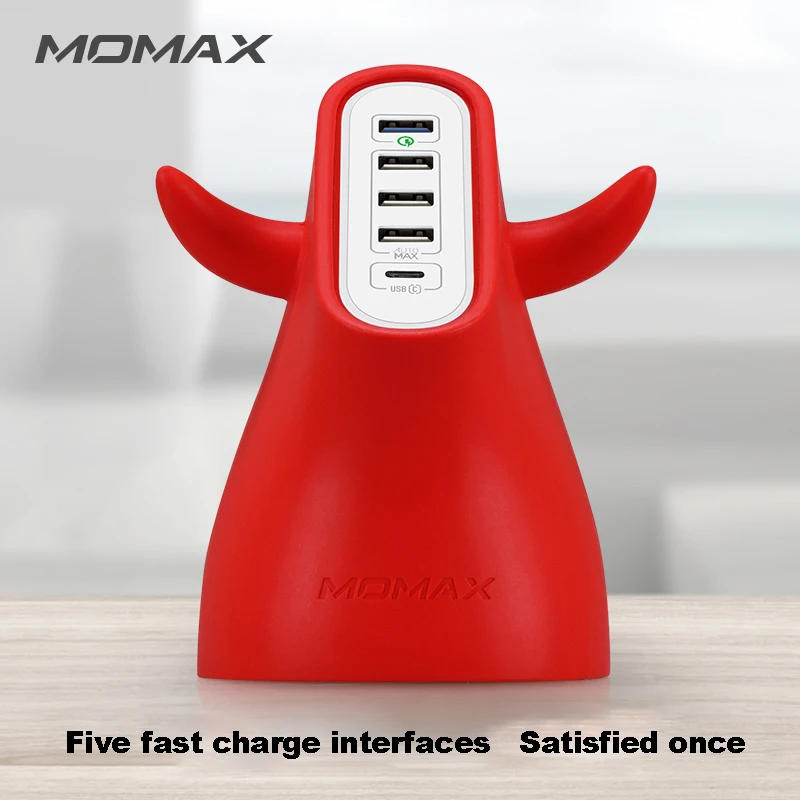 MOMAX UM5ST bull умное Цифровое зарядное устройство-обновление(5 USB QC3.0+ USB C) 40W быстрая зарядка AutoMax технология Универсальное напряжение - Тип штекера: UM5STCUK