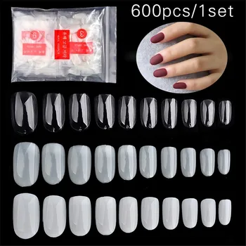 

600pcs/Bag Fashion Round Full Cover False Nails 10 Sizes UV Manicure Acrylic Fake Nail Tips for Nail Display Art Manicure Tools