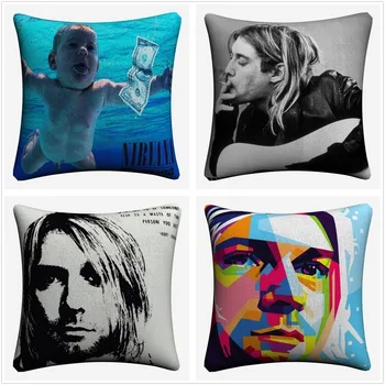 

Nirvana Kurt Cobain Portrait Decorative Cotton Linen Cushion Cover 45x45cm For Sofa Chair Pillowcase Home Decor Almofada