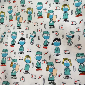 

145cm Width Cartoon Doctor Nurse Dog Polyester Canvas Fabric for Boy Hometextile Backpacks Slipcover Cushion Cover DIY