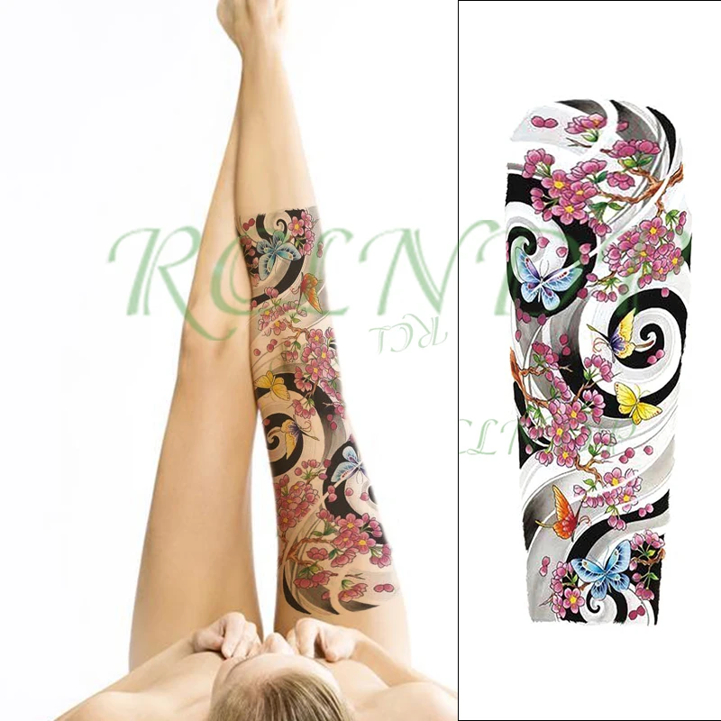 Waterproof Temporary Tattoo Sticker flower mask girl playing cards sun diamond full arm fake tattoo flash tattoo for men women - Цвет: Армейский зеленый