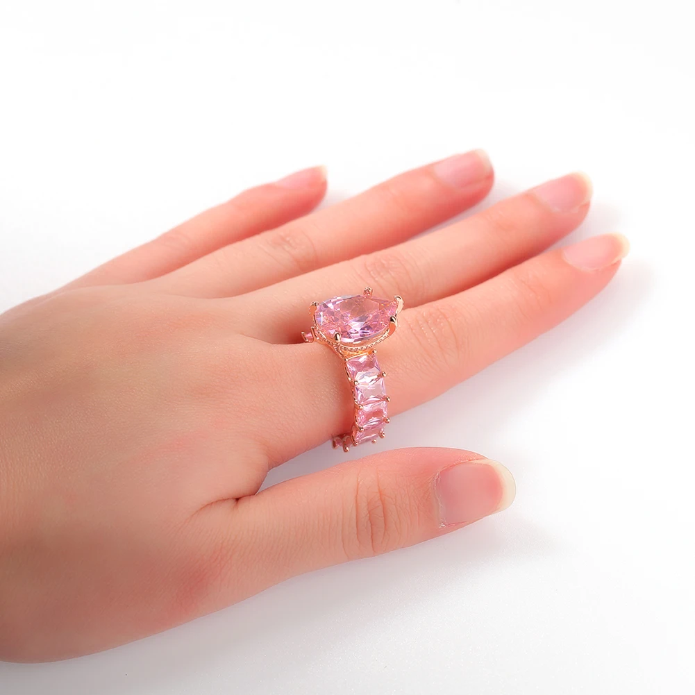TBTK Ring Water Drop Big Gem BaguetteCZ Ring Full Iced Out Luxury For Women Jewelry  Wedding Engagement Jewelry Gifts