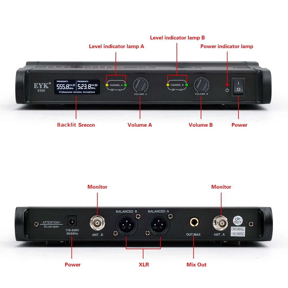 EYK E300 UHF Dual Channel 2 Metal Handheld Mic