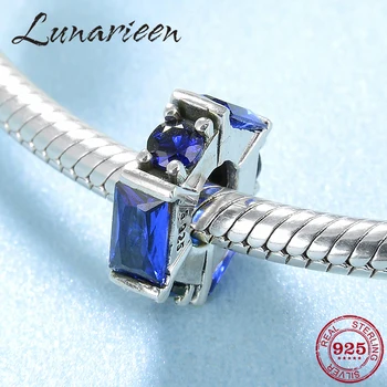 

Hot 925 Sterling Silver Square and Round blue Zircon Charms beads fit Original Diy europeu Charms Bracelet Jewelry making