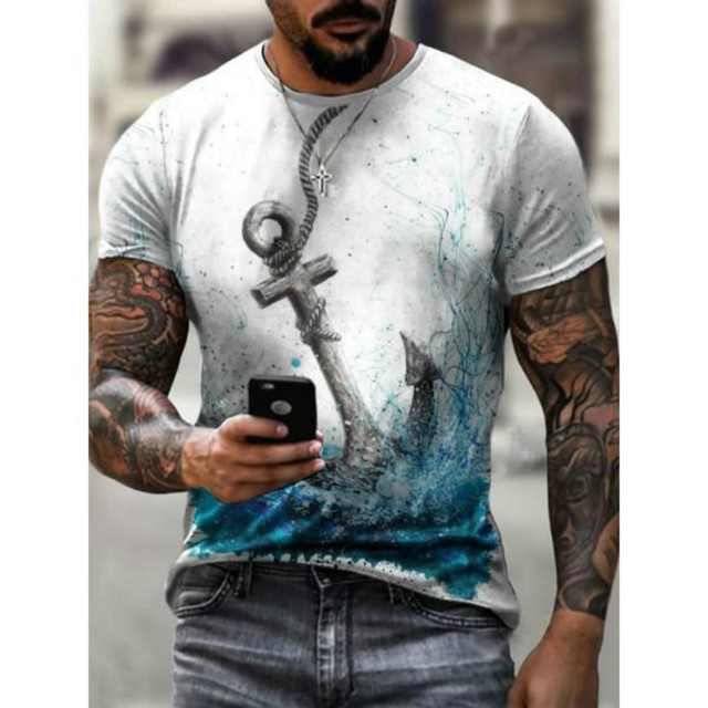 Men's T-Shirt European And American Fashion Marine Style Anchor 3D Printed Clothes Loose Large Size Quick-Drying T-Shirt