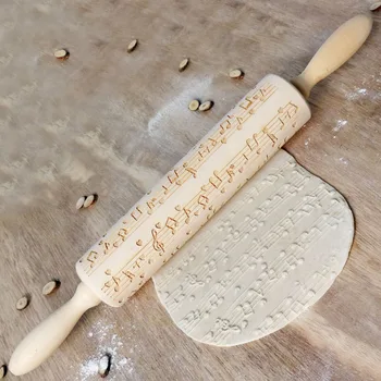 

Natrual Wood Christmas Embossing Rolling Pin Baking Cookies Noodle Biscuit Fondant Cake Dough Engraved Roller Reindeer Snowflake