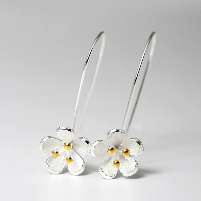

Minimalism 925 Sterling Silver Flower Drop Earrings Fine Jewelry Trendy Simple Women's Long Earring Party Gift Female Style A