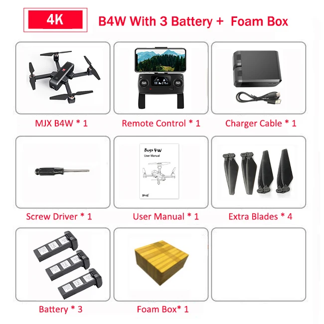 MJX Bugs 4W B4W 5G gps бесщеточный складной Дрон с 4K FHD wifi FPV камерой с защитой от тряски 1,6 км 25 минут оптический поток RC Квадрокоптер - Цвет: Black 3B Foam box