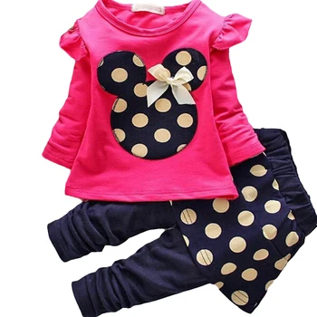 

2018 Minnie Mouse Clothes Set Kids Baby Girls spring and autumn Outfits Clothes T-shirt Tops Polka Dot Trousers Party