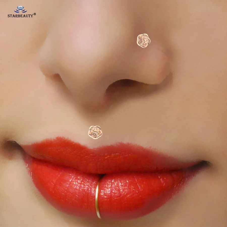 Starbeauty 1 шт. 16G 6/8 мм розового спиральные украшения для пирсинга кольцо-гвоздик в нос уха пирсинг Ноздря козелка пирсинг для губы кольцо для губ, ювелирное изделие