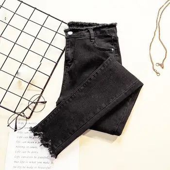 

2019 New Slim Stretch High Waist Jeans Vintage Women Plus Size Black Blue Pencil Pants