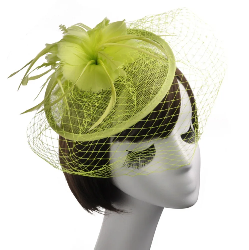 Модные женские шляпки для свадебной вечеринки, шляпа с перьями, сетчатая шляпа, Коктейльные Вечерние головные уборы, свадебные шляпки