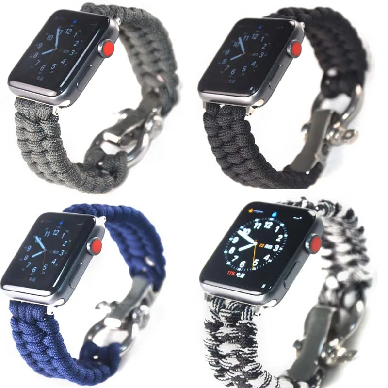 Нейлоновый ремешок для Apple Watch Series 5 4 3 2 1 браслет выживания из Паракорда iwatch band 42 44