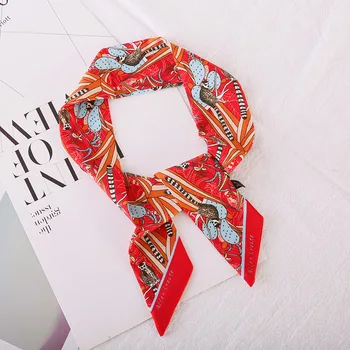 

L969 Korean Handle Bag Scarf New Small Soft Silk Ribbon Long Scarves Women Floral Printed Tie Headband