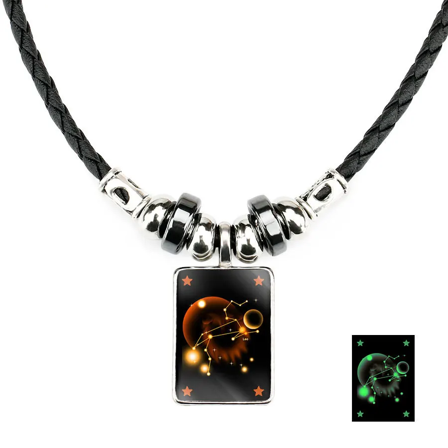 Светящееся Созвездие Подвеска Ожерелье Pisces Gemini Aquarius Capricorn Scorpio Libra Leo Cancer Телец Веревка ожерелье для мужчин - Окраска металла: Leo