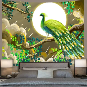 

Forest Tapestry Psychedelic Moonlight Tropical toucan Indian Wall Hanging Colorful bird Oil Painting Bohemian Polyester Blanket