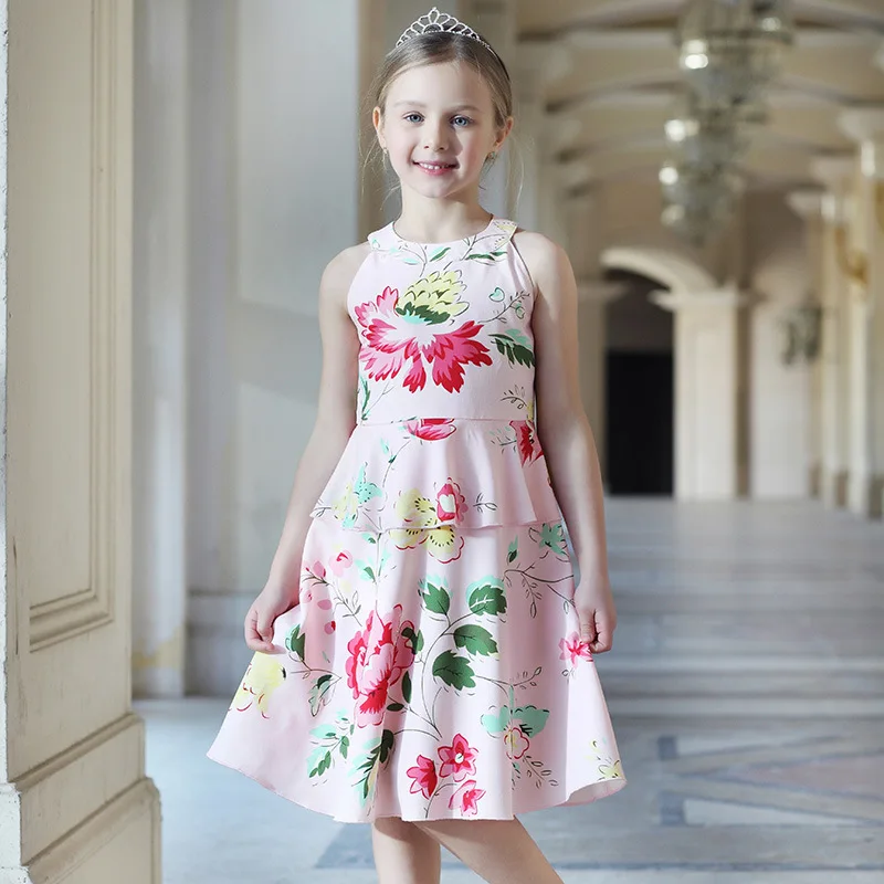 

Wholesale 2018 Autumn Clothing New Style Thin Printed Children Cake Dress Floral-Print Crew Neck Princess Skirt Children Shirt
