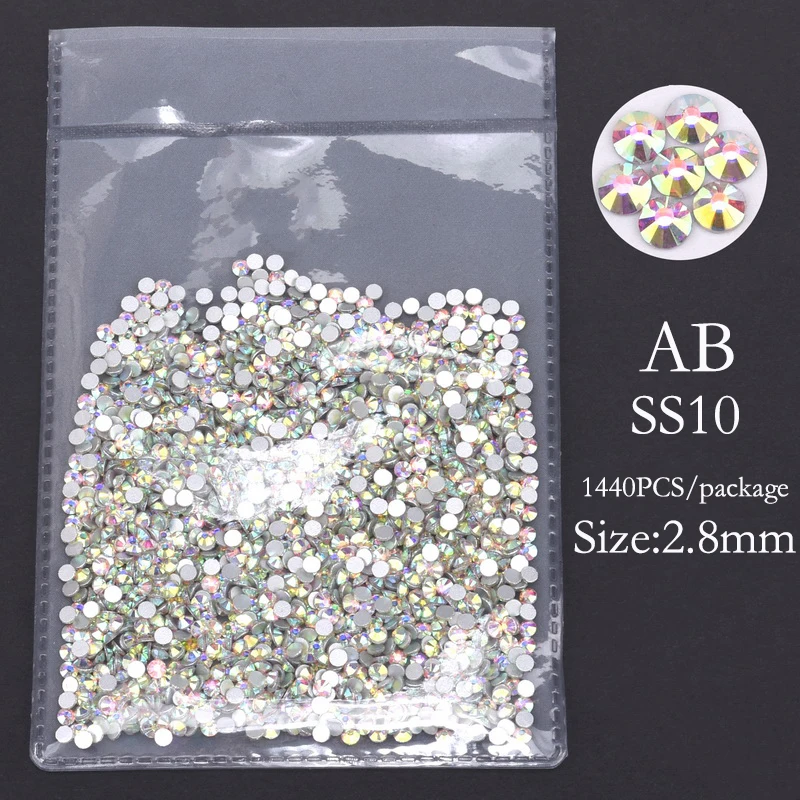 AB-SS10 1440 шт./упак. AAA Блестящий лак для ногтей Стразы AB прозрачный белый(SS3-SS20) обувь на плоской подошве Стразы 3D ногтей Стразы Украшения - Цвет: AB-SS10